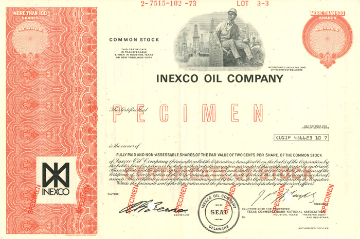 Inexco Oil Co. - Stock Certificate